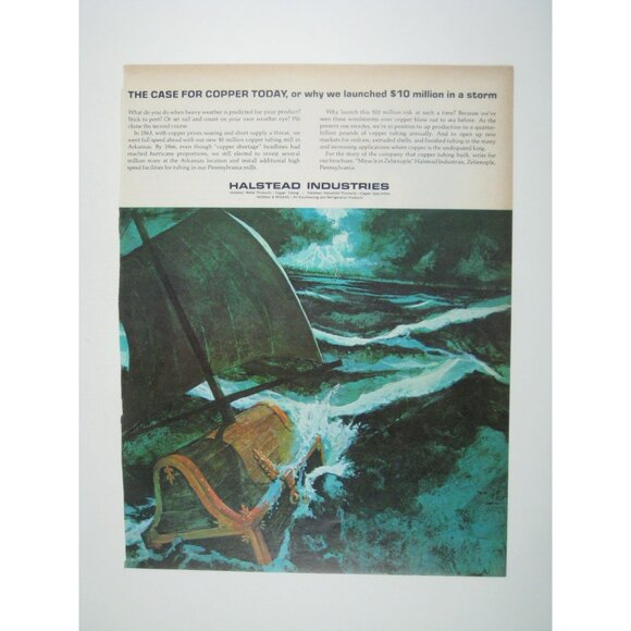 Halstead Industries Copper Tubing AD Print 1967 Nautical Storm Treasure Chest - Picture 1 of 2